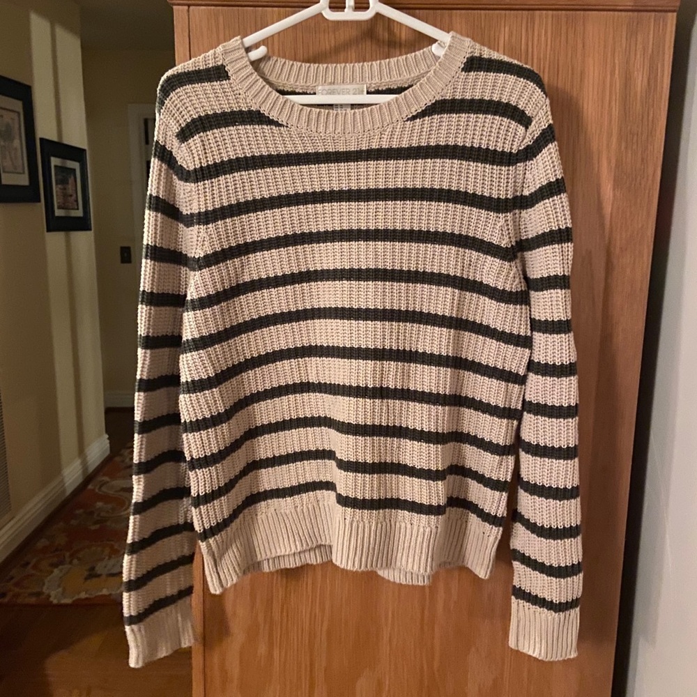 Cream and olive striped sweater